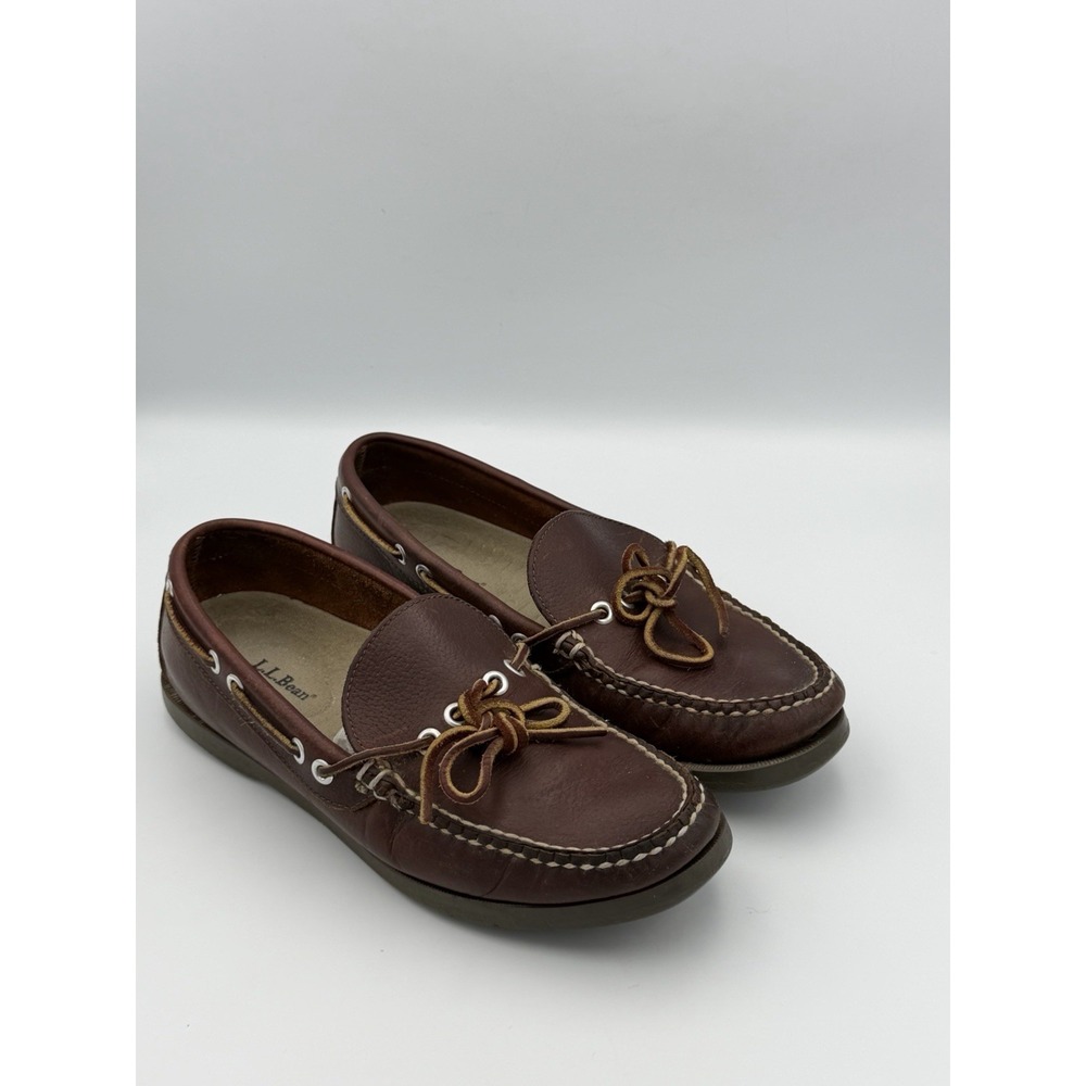 L.L. Bean Womens 10M Brown Leather Boat Shoes Y2K Preppy Moc